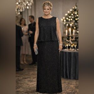 ONYX Nite Vintage Black Shimmer Evening Gown Size 16 Sleeveless Formal Dress NWT